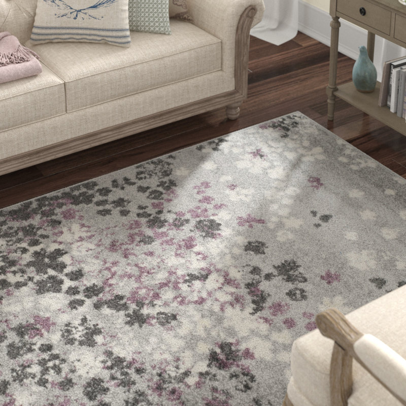 Lark Manor Ales Floral Gray/Lavender Purple Area Rug & Reviews Wayfair